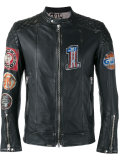 distressed logo jacket