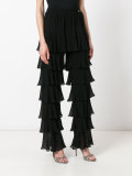 layered ruffled straight trousers