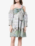 one-shoulder diamond print gingham dress 