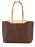 boxy, paisley print tote bag with tan handles