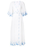 embroidered trim belted dress