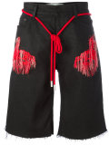 fringed embroidery denim shorts