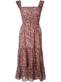 pleated trim leopard print dress