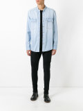 collarless denim shirt