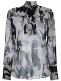 camouflage pussy bow blouse