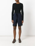 lace trim pinstriped shorts