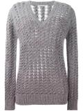 V-neck open knit jumper