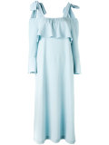 fluted sleeve cold shoulder dress