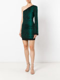 one-shoulder snake print dress