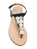 floral applique t-bar flat sandals