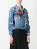 embellished apliques cropped denim jacket