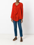 drawstring neck sheer blouse
