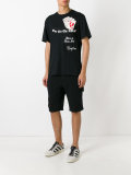 card embroidery slogan print T-shirt
