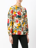 flower print collarless shirt