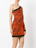 one-shoulder snake print dress