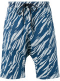 printed denim shorts