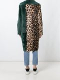 contrast panel fur coat