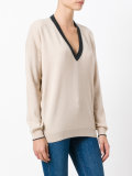 contrast V-neck jumper