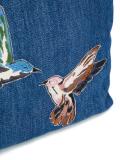 embroidered bird denim clutch