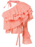 one-shoulder ruffled blouse