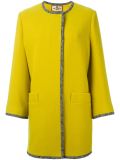 trim detail collarless coat