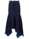 frayed asymmetric denim skirt