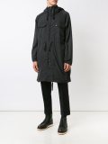 grid print midi parka