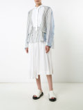 sheer panel stripe bib shirt
