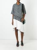 geometric asymmetric ruffle blouse