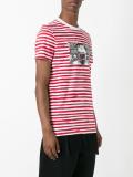 glitched face print striped T-shirt