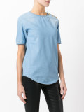 buttoned shoulder denim T-shirt