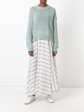 gathered striped midi skirt