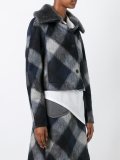 faux fur collar check jacket 