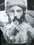 Tattooed Statue leather bomber jacket