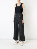 high waist wide leg button trousers