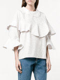 check frill bib blouse
