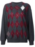argyle pullover with sheer intarsia diamonds