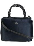 boxy braided top handle tote