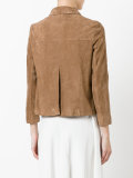 one-button suede jacket