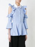 pleated trim hands collar top