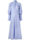 puffed sleeve maxi shirt dress