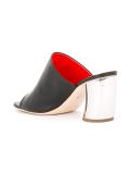 curved metallic heel mules