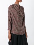 damask print pleated back blouse