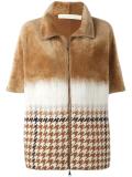 checked detail zipped coat