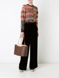 boxy, paisley print tote bag with tan handles