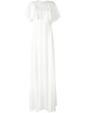 macramé neck ruffled gown
