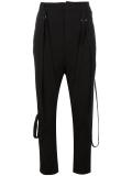 attached braces drop-crotch trousers