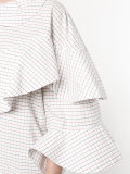check frill bib blouse