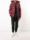 checked hooded coat