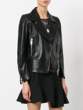biker jacket with silver tone zippers